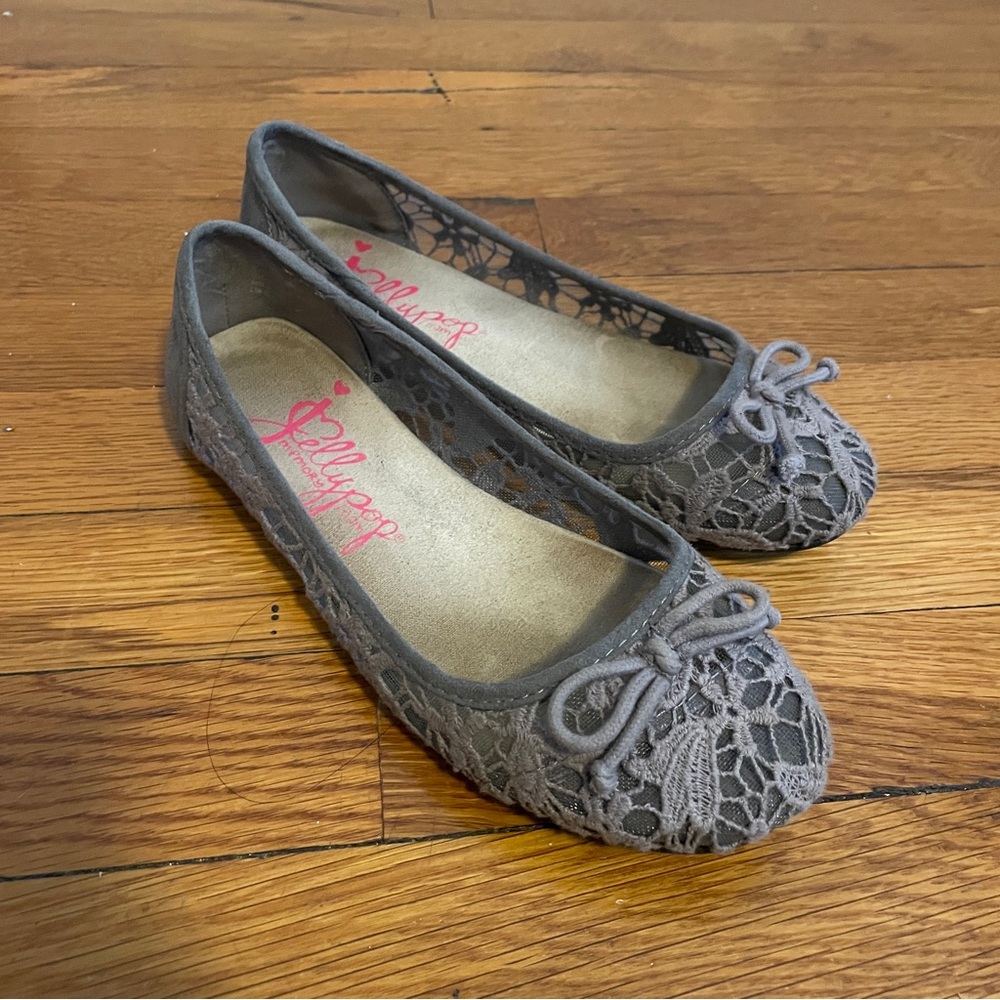 Gray Lace Ballet Flats by JellyPop